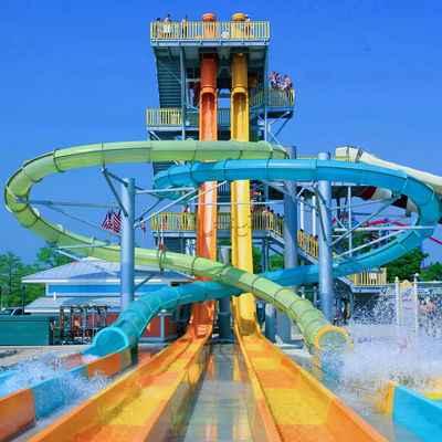 ราคาดี Customized Colorful Fiberglass Water Park Slide Ending with Pool for Resort Hotels ออนไลน์