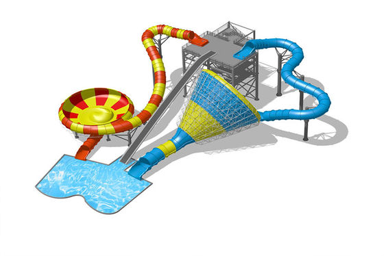 ยูวีทนทาน 14m สไลด์ปาร์คน้ํา Commercial Splash Bowl And Tornado Slide คอมบอน