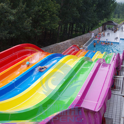 ราคาดี 6 Lanes Fiberglass Mat Racer Water Slide Rainbow Racing Water Slides 10m Height ออนไลน์