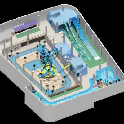 2500 ตารางเมตรของปาร์คน้ําชั้นสองภายใน โครงการออกแบบสําหรับทุกวัย