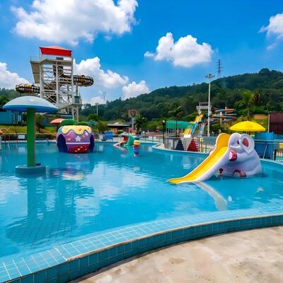 แผ่นสาดน้ำเห็ด FRP เชิงพาณิชย์ 1.8 ม. พร้อมสไลด์และน้ำพุสำหรับเด็ก Aqua Park