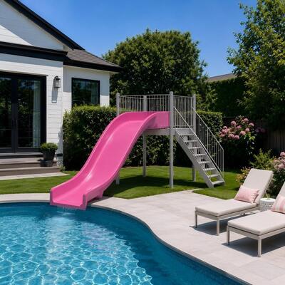 ราคาดี บ้านทนทาน สีชมพู กว้าง ไฟเบอร์กลาสน้ําสไลด์ สําหรับผู้ใหญ่ สระว่ายน้ําส่วนตัวและเด็กเล่นสนุก ออนไลน์