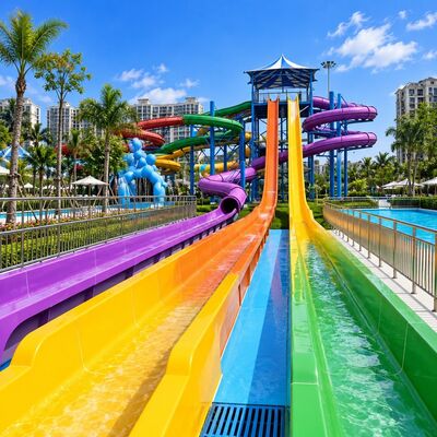 ราคาดี รถสไลด์น้ําความเร็วสูง สายไฟเบอร์กลาสหลายเลน การแข่งขันการขับรถสําหรับอุปกรณ์สวนน้ํา ออนไลน์