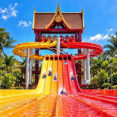คุณภาพ Octopus Fiberglass Water Slide Combination Multi Lane Custom Color Ride System สําหรับสวนน้ํา โรงงาน