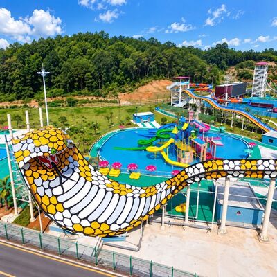คุณภาพ สไลเดอร์น้ำงูเห่า เครื่องเล่นสไลเดอร์ไฟเบอร์กลาสขนาดใหญ่สำหรับสวนน้ำกลางแจ้ง โรงงาน