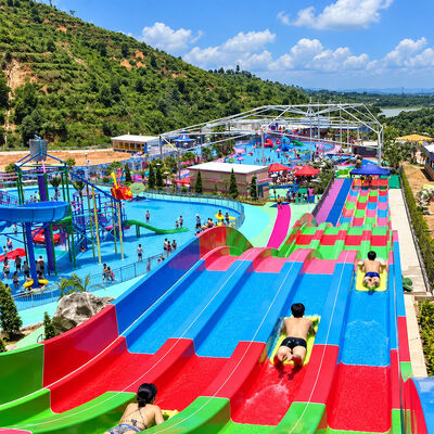 ราคาดี Multi Lane Rainbow Racer Fiberglass Pool Slide สีที่กําหนดเองสําหรับสวนน้ํากลางแจ้ง online