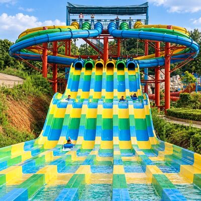 ราคาดี สไลด์น้ําปลาตัวกระจกสูง สายน้ําหลายเลนจากไฟเบอร์กลาส สําหรับสวนน้ําที่มีการแข่งขัน online